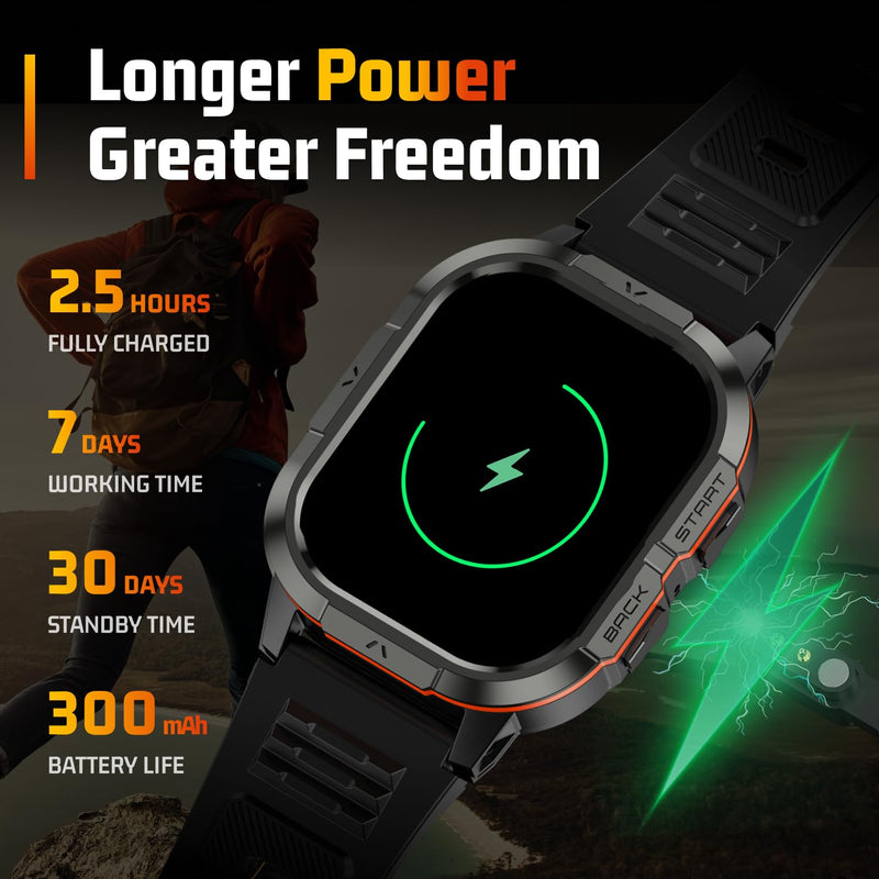 Smart Watches for Men-2.06”AMOLED(Answer/Make Calls), IP68 Fitness Activity Step Tracker with Sleep Monitor/110+ Sports Modes, Tactical SmartWatch for Android iOS Samsung Compatible,Orange Orange 2.06