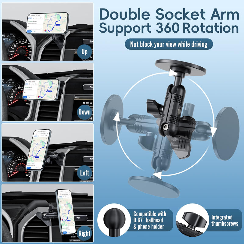 Vent Magnetic Phone Mount for 2015-2020 Ford F150 & 2017-2021 Super Duty | 2018-2021 Expedition | 20 Magnets |Non-Block Air Vent | 360° Rotation | Full Metal Material |All Smartphones | Easy Install