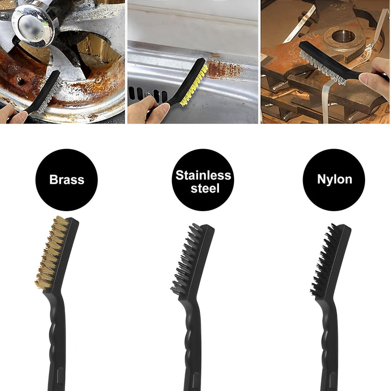 Hand Wire Brush Set, 9 Pieces, 3 x Nylon Brushes, 3 x Stainless Steel Brushes, 3 x Brass Wire Brushes, for Removing Stubborn Residues, Rust, Cleaning Grill, Rust, Oil Stains, Painting, Dust