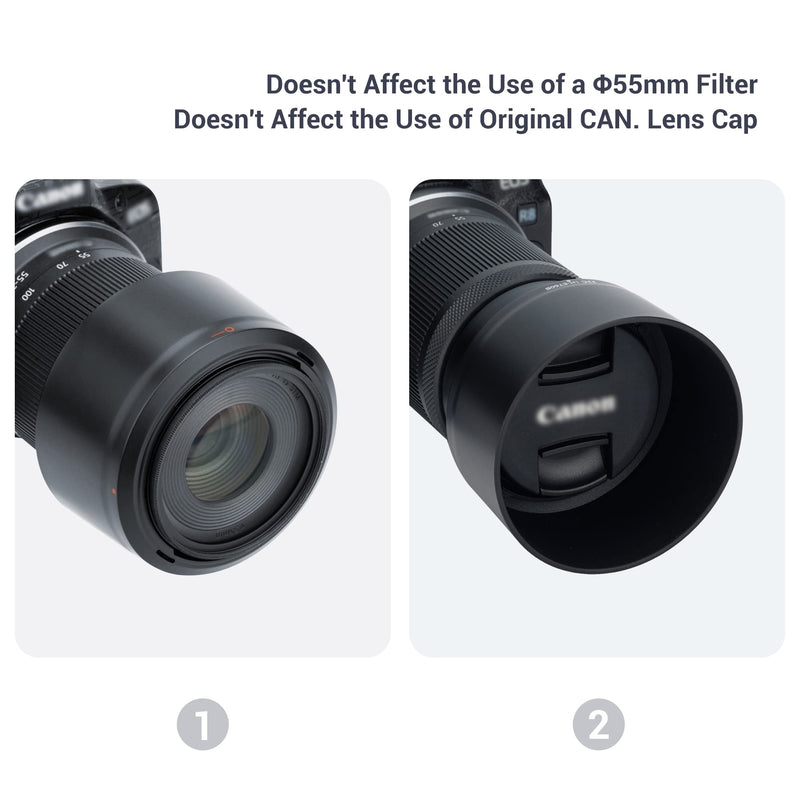JJC Lens Hood for Canon RF-S 55-210mm F5-7.1 is STM on R50 R100, Reversible Lens Shade Replace Canon ET-60B Lens Hood, Compatible with 55mm Filters and Lens Cap Replace ET-60B