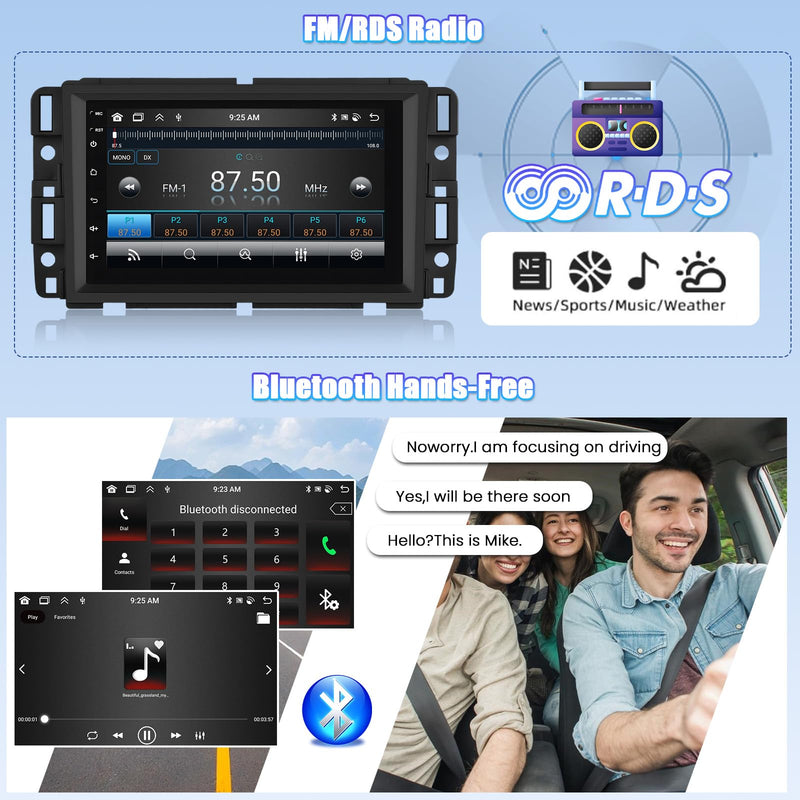 Android 15 Car Radio for Chevrolet Silverado GMC Sierra Yukon 2007-2013, 7" WiFi+GPS Head Unit,Wireless A-pple CarPlay Android Auto,4-Core 64G EQ, Bluetooth, FM/RDS Backup Cam SWC+ Canbus 2GB RAM+64GB ROM