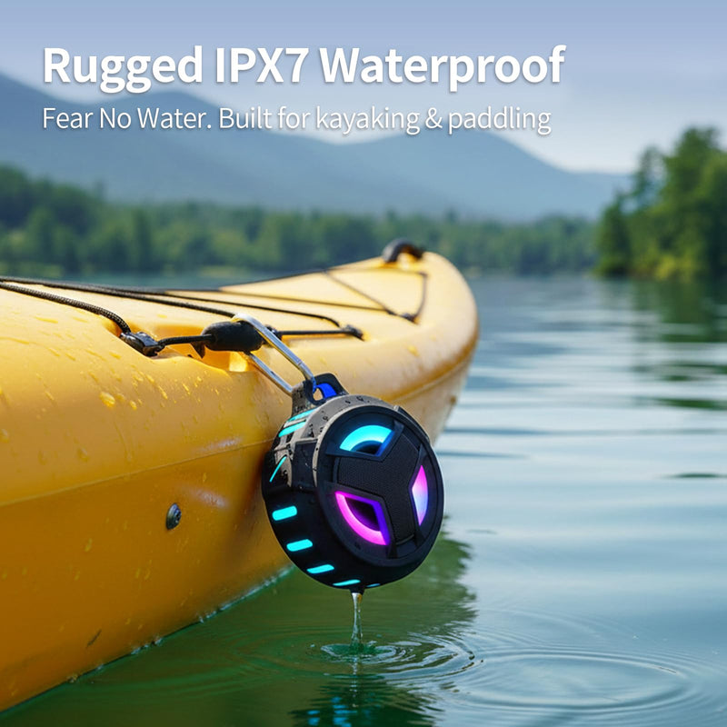 [AUSTRALIA] - EBODA Bluetooth Shower Speaker, Portable Bluetooth Speakers, IP67 Waterproof Wireless Speaker with LED Light, Floating, 2000mAh, True Wireless Stereo for Kayak, Beach, Gifts for unisex -Black Black 