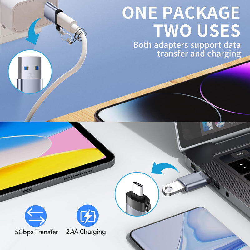 USB to USB C Adapter USB C Male to USB 3.0 Female 2 Pack, Type C Female to A Male Charger Converter，USB C Female to USB Male Adapter Compatible for Apple Watch Ultra 8 9,iPhone 15 Pro Max 14 13 12,OTG