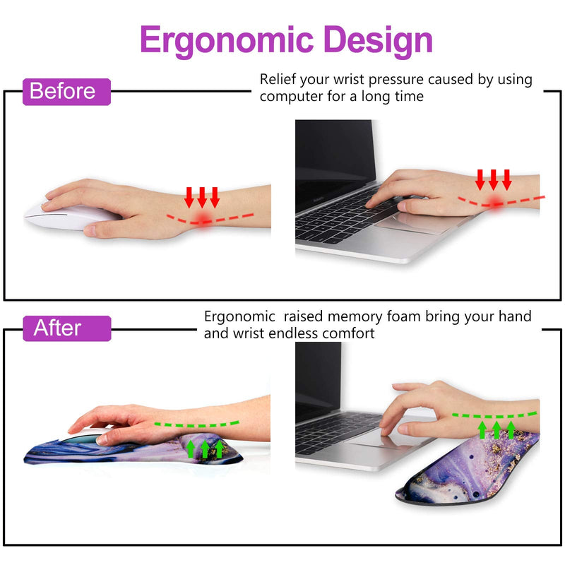 ArtSo Keyboard Wrist Rest and Mouse Pad with Wrist Support, Ergonomic Mouse Pad, Durable & Comfortable & Lightweight for Easy Typing Pain Relief, Memory Foam Keyboard Mousepad Set, Purple Marble