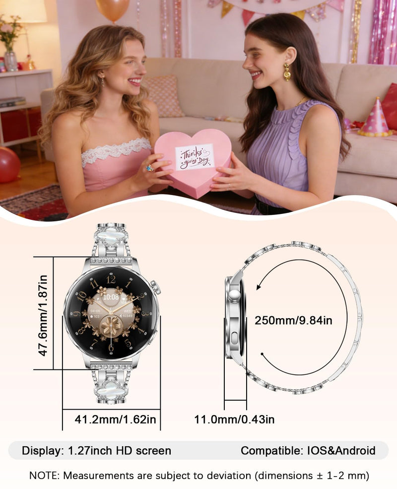 Smart Watch for Women 1.27" HD Touch Screen Fitness Watch,Bluetooth Call&Message Notifications Heart Rate/Sleep Monitor Smartwatch, IP68 Waterproof 100+ Sport Modes (Silver RT-220) Silver RT-220