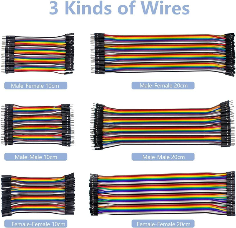 GTIWUNG Pack of 6 40 Pin Jumper Wire Cable, Breadboard Ribbon Cables, 10 cm & 20 cm Female/Male/Male Jumper Cable, 24AWG Wire Bridges for Arduino and Raspberry Pi Breadboard
