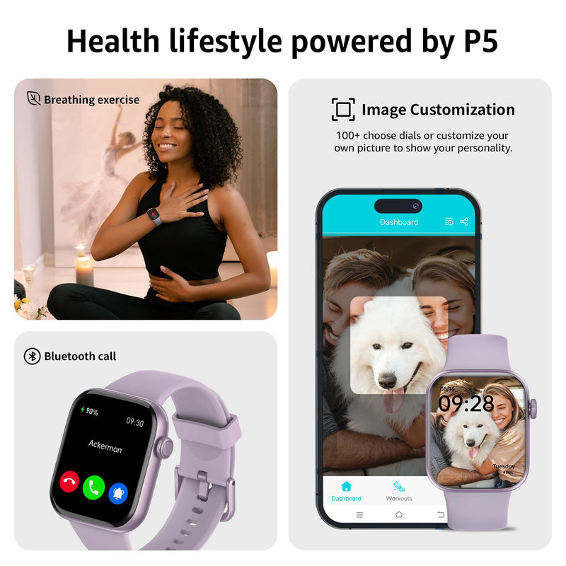 Smart Watch for Men Women Answer/Make Call, 1.85" Smartwatch, Fitness Watch with Heart Rate Blood Pressure Sleep Monitor, 140+Sports, IP68Waterproof Step Counter Compatible with Android IOS Purple