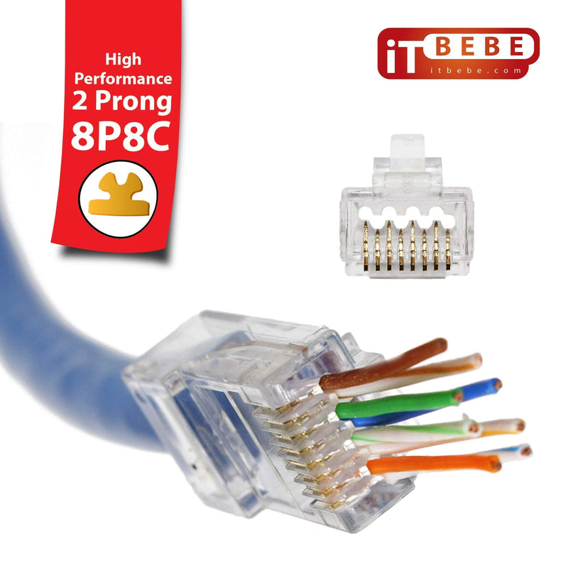 ITBEBE 300 Pieces RJ45 Cat6 cat6a Pass Through Connectors - Gold Plated Transparent Passthrough Ethernet Insert Crimp Connector UTP Network Plug for 23 AWG Cables Quantity 300