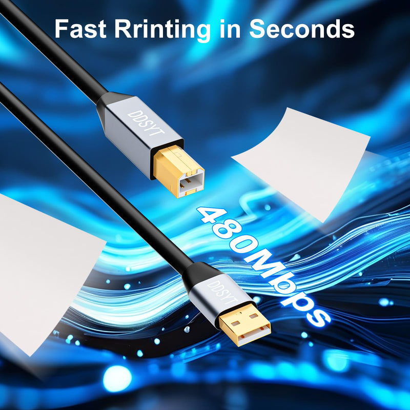 Active USB 2.0 Printer Cable with Dual Signal Boosters for Office Scanners Digital Pianos Audio DAC Gold Plated A to B Cord 75 ft 75ft black