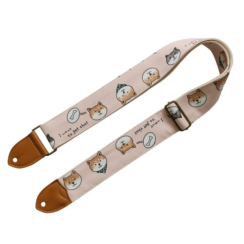 MUSIC FIRST Original Design, 2 inch width (5cm), Vintage Ukiyoe Style Pink Canvas Shiba Inu Electric Guitar Strap Bass Strap (Shiba Inu)