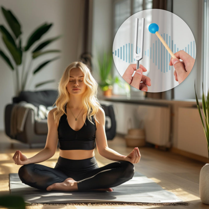 440Hz, 432Hz, 417Hz Aluminum Alloy Tuning Fork with Resonance Box and Wooden Hammer，3 pcs tuning fork Suitable for Sound Therapy, Yoga, Relaxation and Meditation