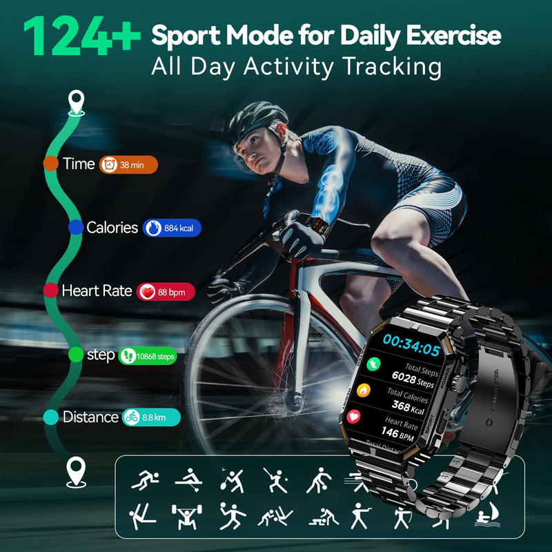Smart Watch for Men, 1.96" Display, 200+ Sports, IP67 Waterproof | Answer/Make Calls,Fitness Tracker with Heart Rate Health & Sleep, Sleep Tracker, Compatible for iOS & Android