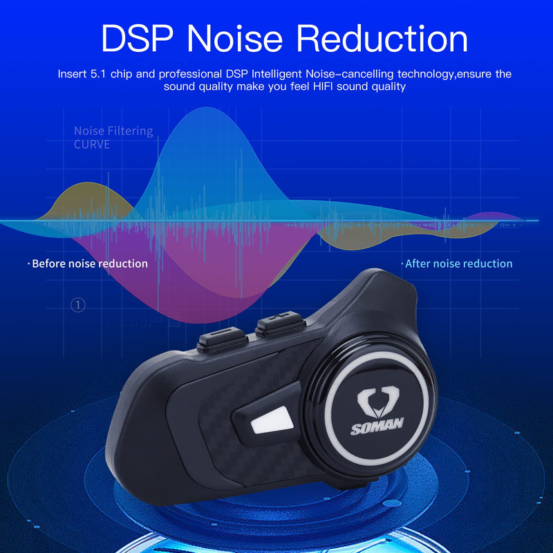Motorcycle Helmet Bluetooth Intercom 800M Wireless Communication System Waterproof Motorcycle Bluetooth Headset with DPS Reduce Noise for Helmets (1 Pack) 1 Pack