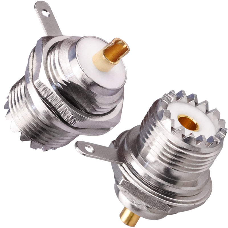 2PCS UHF SO239 Bulkhead Female Coax Connector, PL259 Panel Chassis Mount Flange Solder Cup Coaxial Connector Coax Antenna Adapter for Coaxial Cable, CCTV, WiFi Radios UHF Female Cup