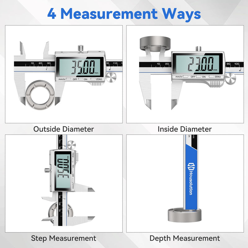 Housolution Digital Caliper, 12Inch Caliper Measuring Tool with Large LCD Screen, Inch/MM Switch, 4 Measuring Ways, Stainless Steel Micrometer Vernier Caliper with Splashproof Screen for Woodworkers 12inch/300mm