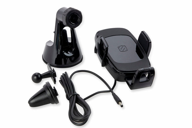 Scosche UQ3WDV-SP Windshield/Dashboard/Vent Qi-Certified 15W Wireless Charging Universal Cell Phone Car Mount, Adjustable Hands-Free Cell Phone Holder with Stick Grip, Black Gen 3 Windshield / Dash / Vent