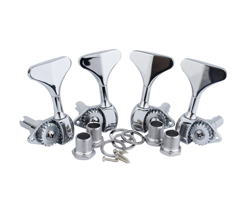 Guyker Bass Machine Head (2R + 2L) - 1:20 Ratio Open Gear Tuners Tuning Key Pegs Replacement for Electric Jazz Guitar Bass or Precision Instruments - Chrome 2R + 2L