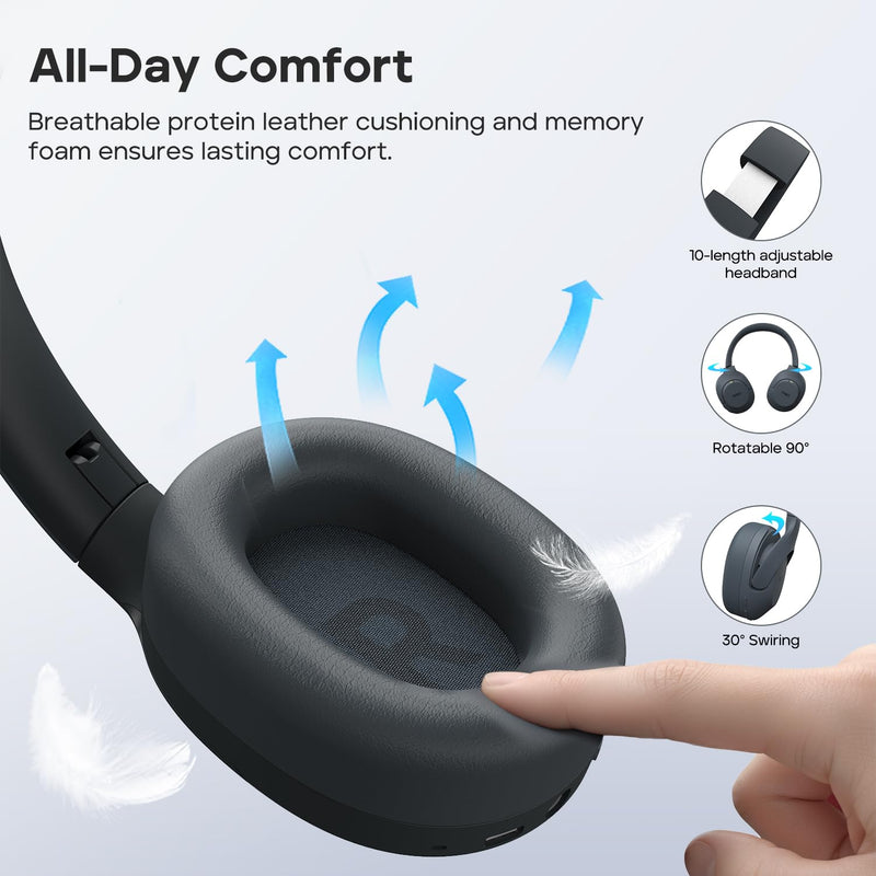 Tribit QuietPlus 81 Wireless Over-Ear Headphones, 110H Playtime, Black | Noise Cancelling, Bluetooth 6.0, 6 EQ Modes via App, Deep Bass, Headset, Comfortable, Lightweight, Foldable, Home, Travel