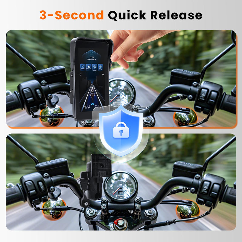 Motorcycle Carplay Screen 5 Inch GPS Navigation System with Wireless Carplay and Android Auto IP68 Waterproof Portable Screen Plug and Play with Bluetooth Navigation Software Upgrade Brightness Adjust