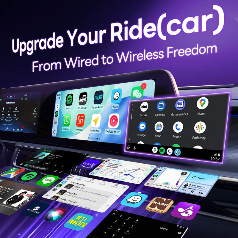 CarlinKit 5.0 Wireless CarPlay & Android Auto Adapter 2AIR | 5GHz WiFi | Wired to Wireless | Plug-and-Play | Auto Connect | for OEM Wired Cars | Online Upgrade | Voice, Music, Navigation