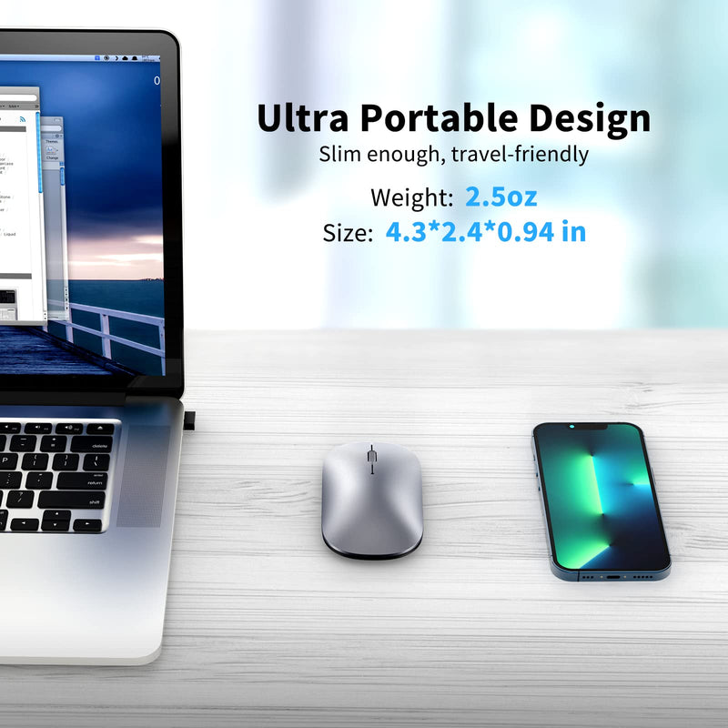TECKNET Rechargeable Bluetooth Mouse for MacBook Pro/iPad/Laptop/Windows, Slim Silent Wireless Mouse Bluetooth 5.0/3.0 2.4G Portable Optical Cordless Mice with USB Receiver 4 Adjustable DPI