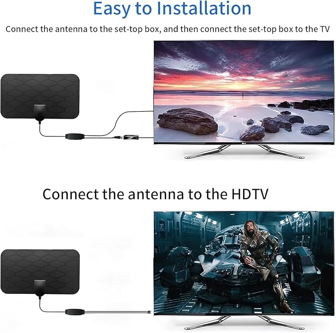 1byone Amplified HD Digital TV Antenna - Support 4K 1080p and All Older TV's - Indoor Smart Switch Amplifier Signal Booster - Coax HDTV Cable/AC Adapter (Black)