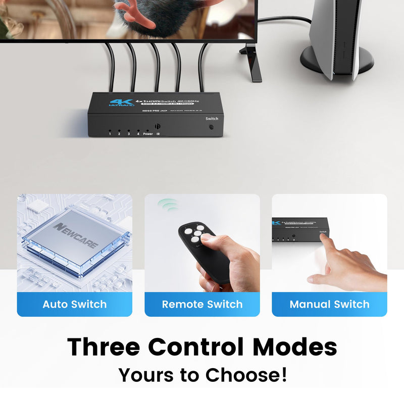 [AUSTRALIA] - NEWCARE 4K@60Hz HDMI Switch 4 in 1 Out with Type-C Charging Cable (4x1 4k@60Hz with Remote) 4x1 4k@60Hz with remote 