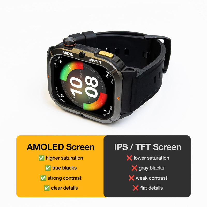 AGM Legion 3 Military Smart Watch, AMOLED, Bluetooth Call, Flashlight | MIL-STD-810H, 5ATM+IP68, 100+ Sport Modes, Strava Compatible, 10-Day Battery, 22mm Universal Band