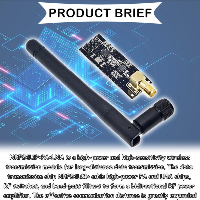 DAOKAI NRF24L01 Wireless Transceiver Receiver, Pack of 2 NRF24L01+PA+LNA Wireless RF Transceiver Module with SMA Antenna 2.4 GHz 1100 m + Breadboard Breakout Adapter Board Compatible with NRF24L01