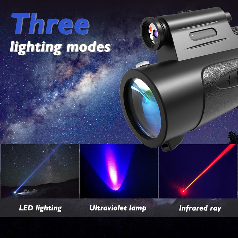 Monocular Telescope with Lights HD Monoculars 80x100 for Adults High Powered Monocular for Hunting with Smartphone Holder & Tripod, Handheld Telescope Suitable for Bird Watching Stargazing-Black Black