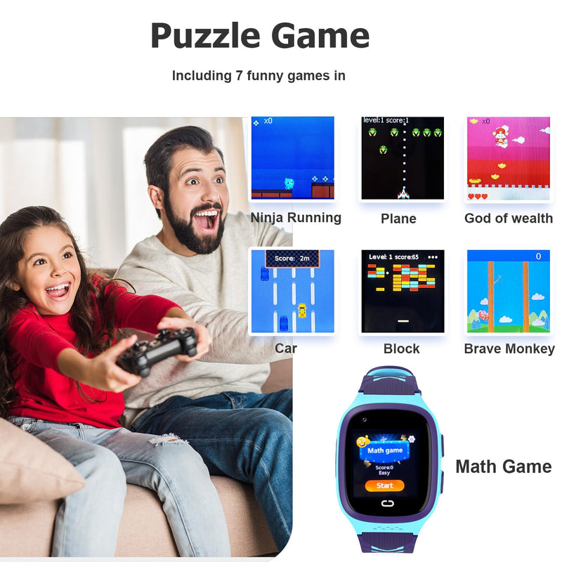 4G Kids Smart Watch GPS Tracker - Smartwatch with Two Way Call Video Calling 7 Puzzle Games Voice Chat SOS School Mode Pedometer Geo-Fence Touch Screen Alarm Clock Smartwatches for Boys Girls Blue