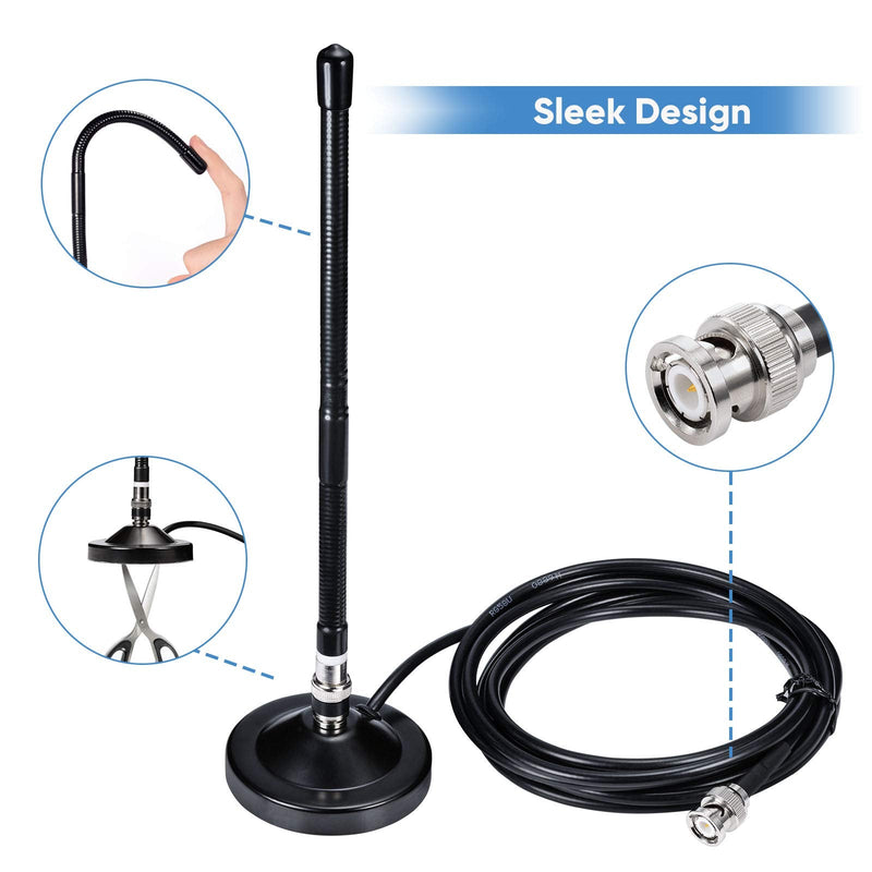 Bingfu Magnetic Base CB Antenna 27MHz with BNC & PL259 Male Connector for Cobra Midland Uniden Maxon President Handheld Portable CB Radio, Mobile Police Scanner - Compact Antenna Design