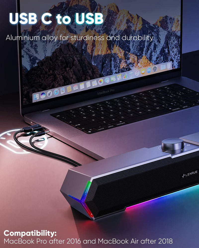 [AUSTRALIA] - LENRUE G11 Computer Speakers for Desktop, Touch Lights PC Speakers with Surge Clear Sound, USB C/USB Powered for Computer Desktop PC Laptop Monitor AUX_Black 