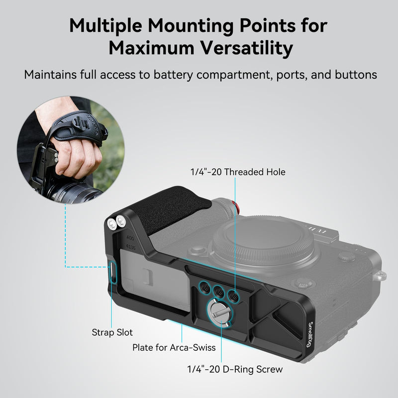 SmallRig X-T5 L-Shape Grip for FUJIFILM X-T5 Camera, Built-in Quick Release Plate for Arca, 1/4"-20 Holes, Ergonomic Silicone Handgrip, Shutter Button (Black) - 4260 Black