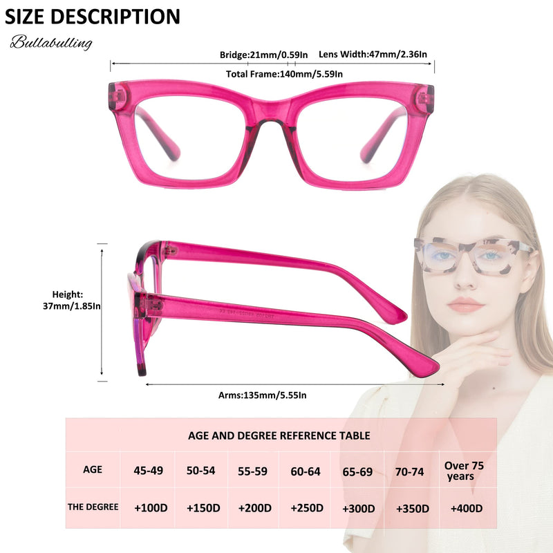 bullabulling 3 pack Oprah style Spring hinge Readers Blue Light Blocking Computer Square Reading Glasses for Women Men Flowers/Tea/Rose 2.0 x