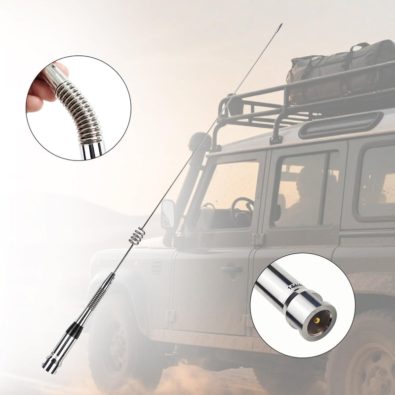 Dual Band Mobile Antenna 70cm 2meter VHF/UHF (144 / 430MHz) Stainless Steel Aerial PL-259 (UHF-Male) Connector for Repeater Ham Mobile Radio Transceiver