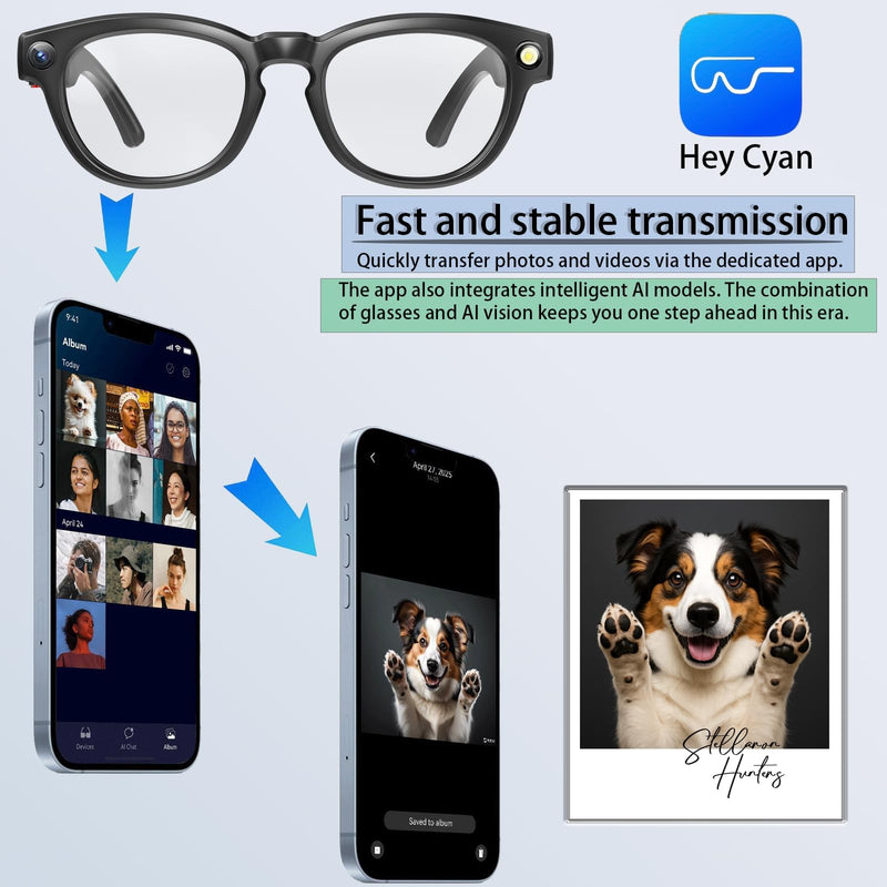 Smart Glasses with Camera, 4K UHD Video Recording & HD Photo Capture, AI Smart Glasses with Real-Time Translation, Open-Ear Bluetooth Audio, Voice Assistant, Photochromic Lenses for Travel and Outdoor