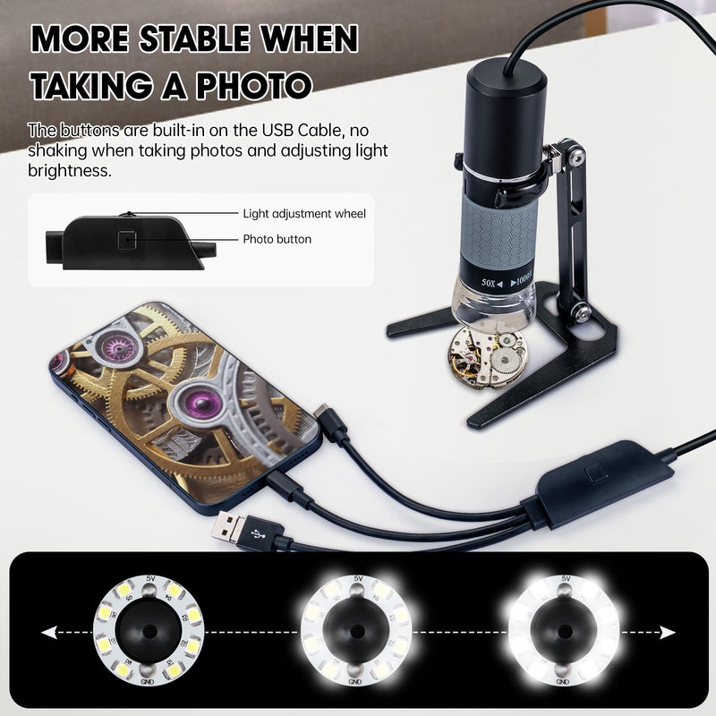 [AUSTRALIA] - USB Microscope Compatible with iPhone Android Phone Tablet and Windows Mac PC, HD 1080P Wired Digital Microscope Camera for Adults and Kids 