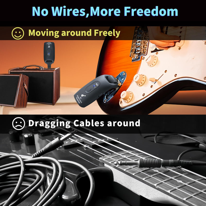 [AUSTRALIA] - 2.4GHz Wireless Guitar System Rechargeable Audio Wireless Transmitter Receiver for Guitar Bass Electric Instruments,Over 30m/100 Feet Transmission,270°Rotatable,4hours Woring Time（A9 Black） 