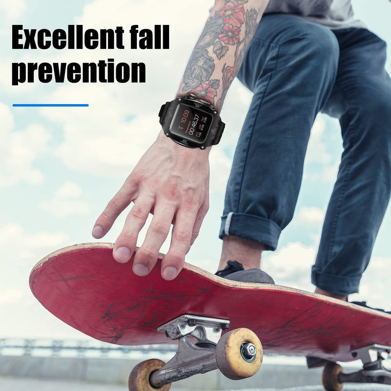 Luxury Metal Case for Apple Watch 9 8 7 45mm 6 44mm Band with Cover Heavy Duty Rugged Case Silicon Strap for men iWatch 6 5 4 SE 44mm Full Protective Cover (Black-Silver) Black-Silver 44/45