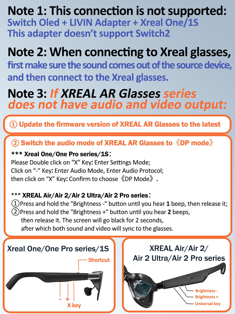 LIVIN USB C to Portable Monitor、AR Glasses XREAL One、Air 2 Pro/VITURE Pro/RayNeo Air 2s、3s/Rokid,【4K@60Hz+PD 100W+Audio 3.5mm】,USB C to Type C Adapter iPhone15/16、Android、PC、Switch、Steam Deck、Rog Ally Black