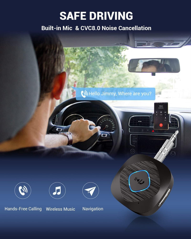 Bluetooth 5.3 Transmitter Receiver, Bluetooth AUX Adapter for Car, 2-in-1 Wireless Audio Adapter for TV/Home Stereo/Headphones/Speakers, with 3.5 mm AUX Input/Output Transceiver