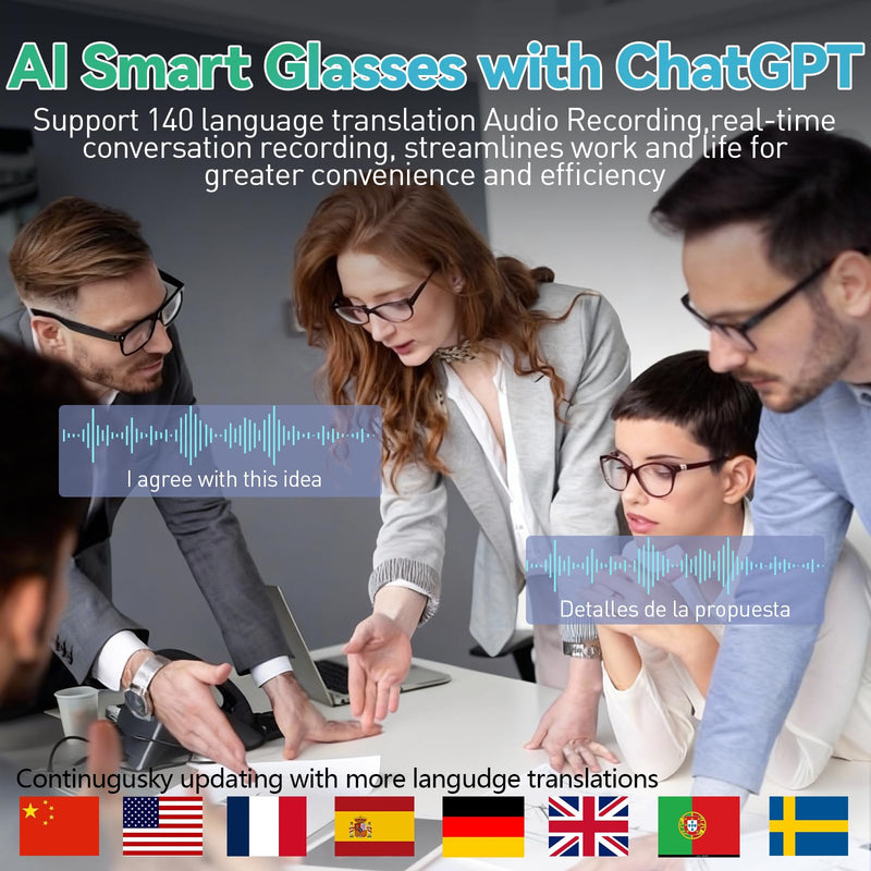 AI Smart Glasses with Camera,8MP HD Bluetooth Camera Glasses with ENC Noise Reduction,Replaceable Lenses,Voice Control,Music Playback,for Travel,Outdoor&Business