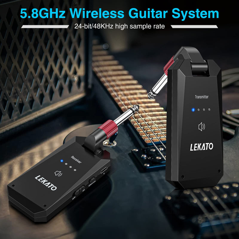 [AUSTRALIA] - LEKATO 5.8G Wireless Guitar System Upgraded Rechargeable Wireless Guitar Transmitter Receiver, Super Long 8 Hours Battery Life, 4 Channels Guitar Wireless System for Electric Guitar Bass(WS-90) 