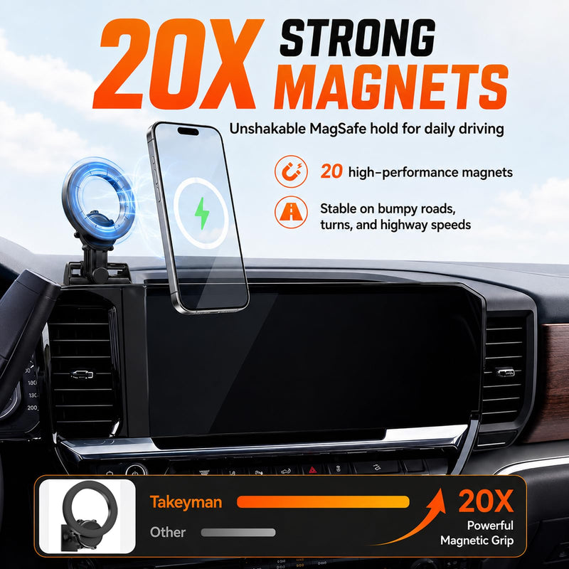 Magnetic Phone Mount for Chevrolet Silverado 1500 2022-2026 for GMC Sierra 1500 2022-2026 for Sierra 2500HD 3500HD 2024-2026, 13.4-Inch Touchscreen Compatible with MagSafe