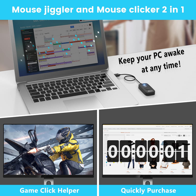 Cloudeck Mouse Jiggler Undetectable, Computer USB Mouse Mover, Gaming Automatic Continuous Clicker, Mouse Assistive Click Device, Plug & Play, Simulate Mouse Pointer Movement to Prevent PC Going Sleep