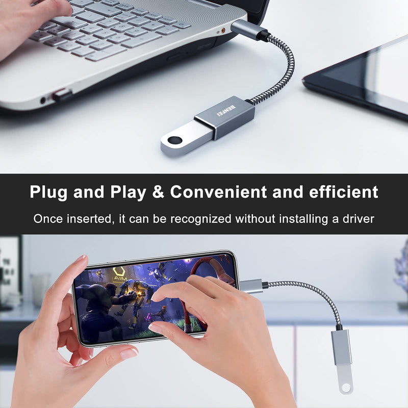 [AUSTRALIA] - BENFEI USB C to USB 3.0 Adapter, 2 Pack USB C to A Male to Female Adapter Compatible with iPhone 15 Pro/Max, MacBook Pro/Air 2023, iMac, S23, XPS 17 Grey 