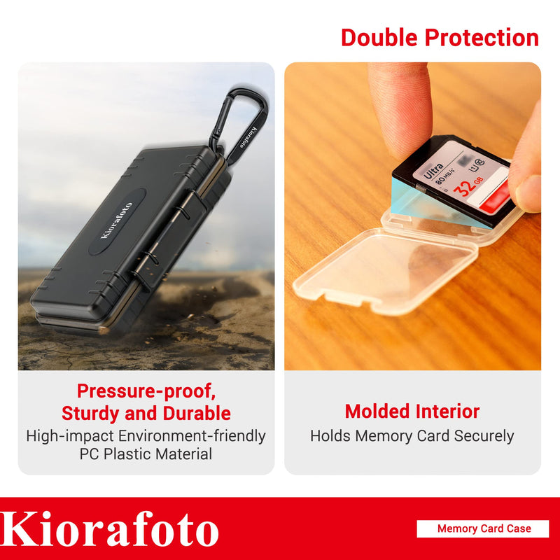 Kiorafoto SD Card Case with 36 Pack Individual Clear Plastic Memory Card Holders for 36 SD SDXC SDHC Cards,Water-Resistant Anti-Shock Anti-Dust SD Card Carrying Organizer Storage Protector with Labels for 36 SD Cards（With Box）