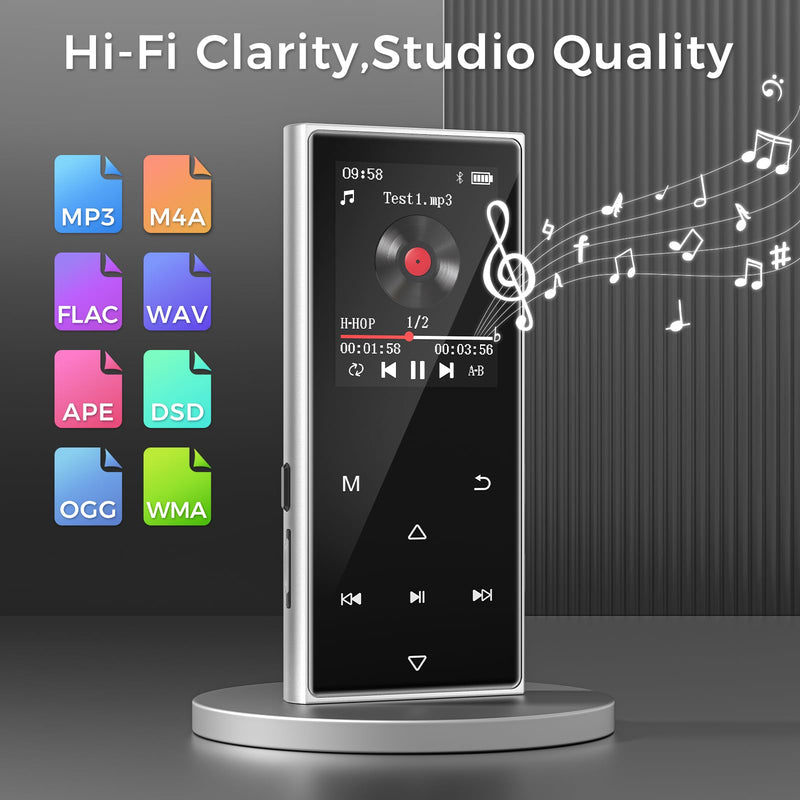 [AUSTRALIA] - 128GB MP3 Player with Bluetooth 5.3, AGXOV Music Player with Built-in HD Speaker, FM Radio, Voice Recorder, HiFi Sound, E-Book, Earphones Included (1.77''128GB) 1.77''128GB 