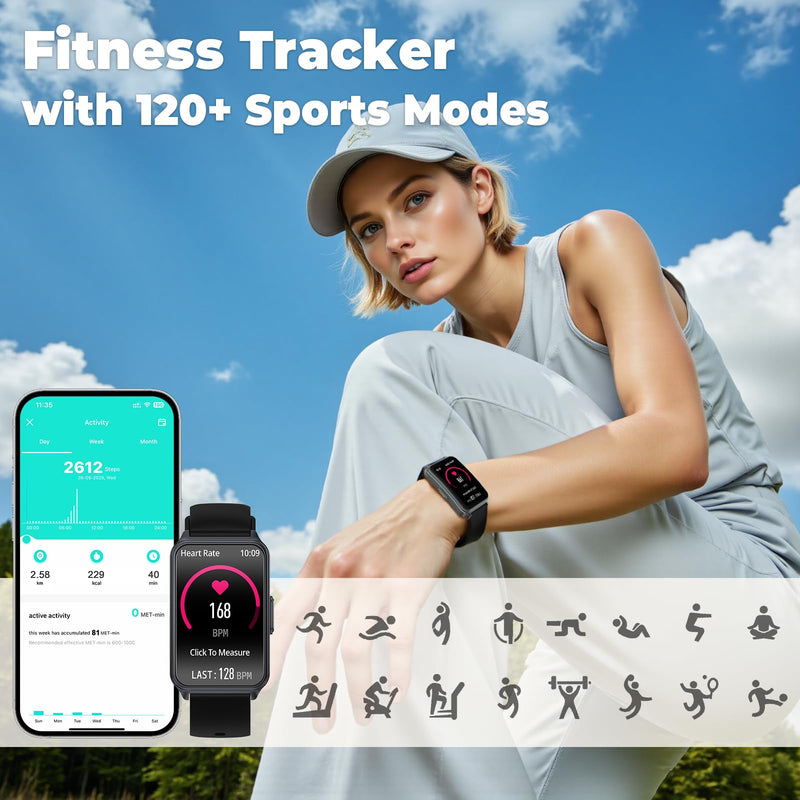 Fitness Tracker (Answer/Make Call)，Smart Watch 24/7 Heart Rate Spo2 Blood Oxygen Monitor Sleep Tracker, 120 Sports Modes Pedometer Calorie Step Tracker, Waterproof Activity Tracker for Women Men Black